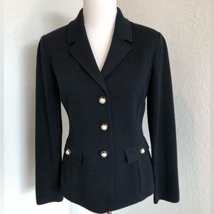 St. John Collection Black Santana Knit Jacket with Signature Pearl Buttons